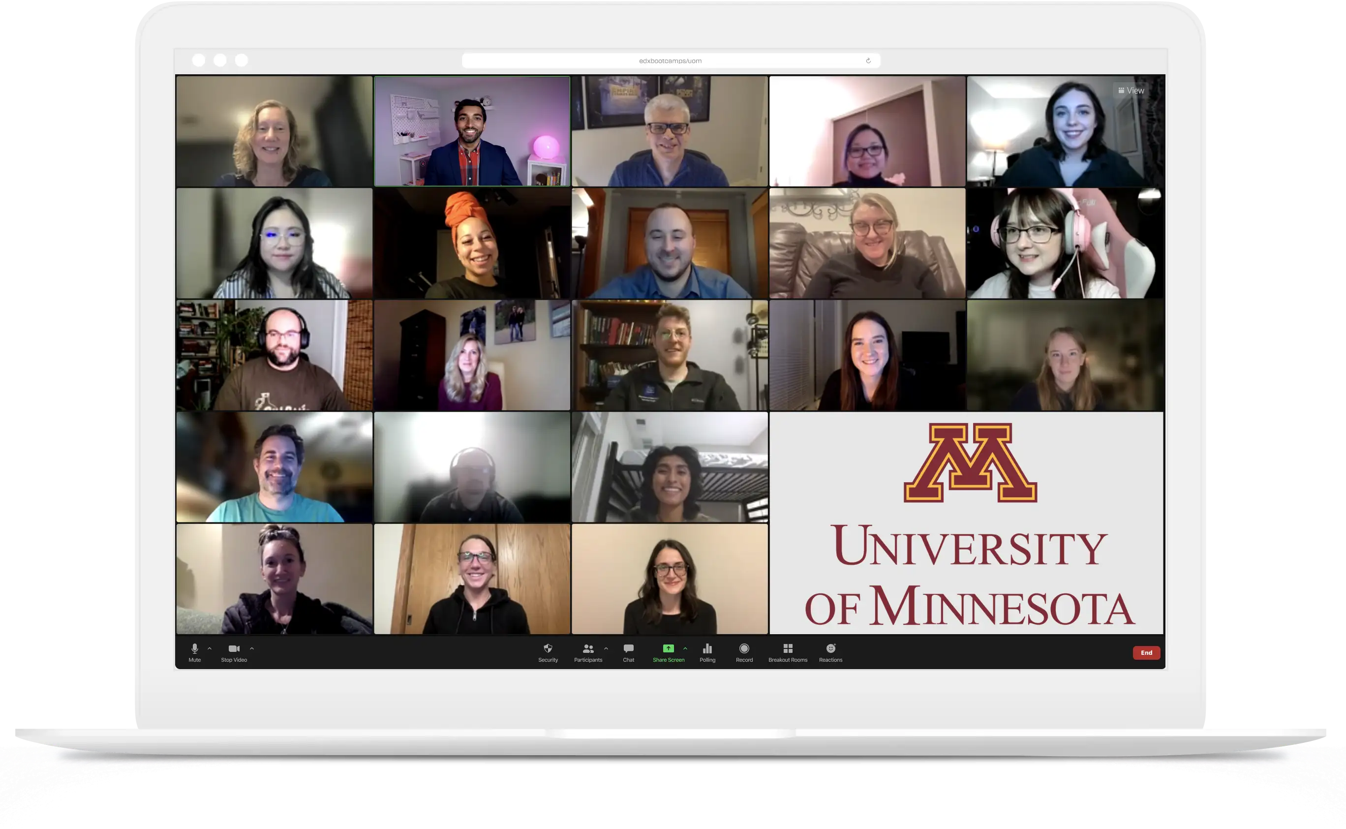 Mockup of a Zoom class showing Bejoy and his former University of Minnesota student cohort.